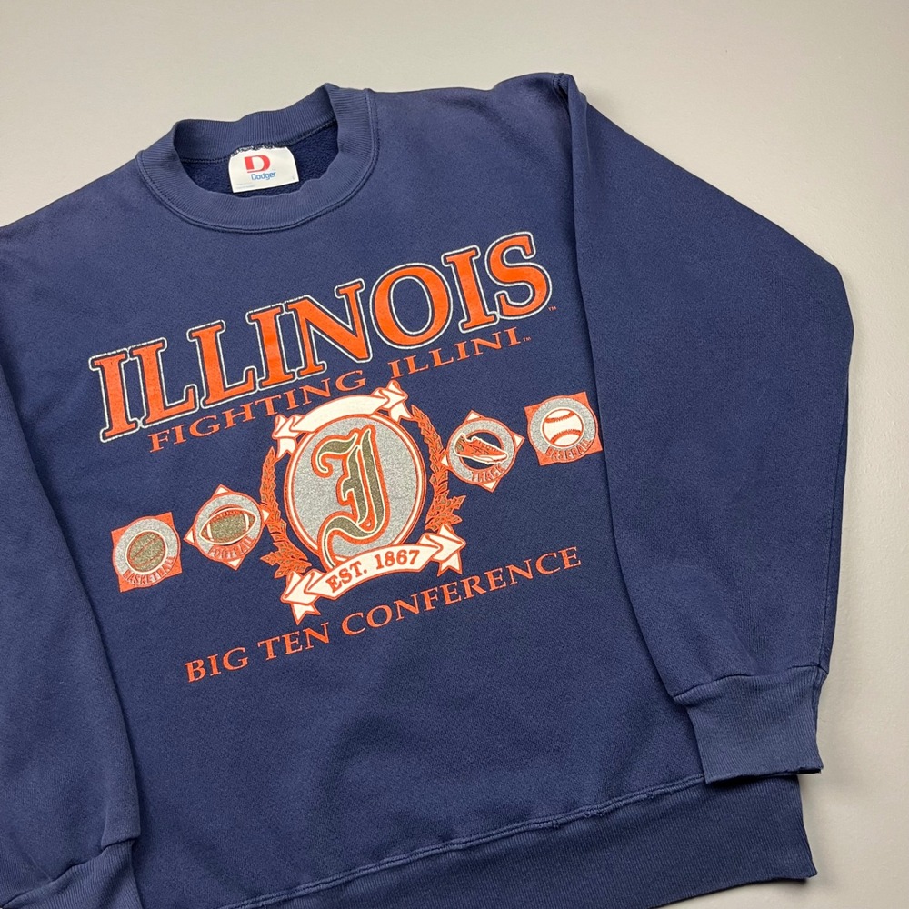 Dodger Illinois Fighting Illini Sweatshirt Mens Small Navy Blue Vintage Big Ten